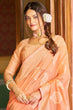 Load image into Gallery viewer, Assemblage Orange Linen Silk Saree With Beleaguer Blouse Piece Bvipul