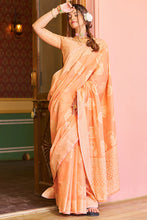 Load image into Gallery viewer, Assemblage Orange Linen Silk Saree With Beleaguer Blouse Piece Bvipul