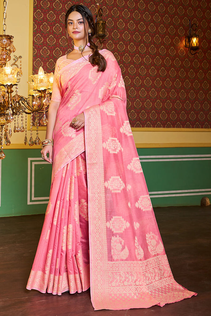 Brood Pink Linen Silk Saree With Chatoyant Blouse Piece Bvipul