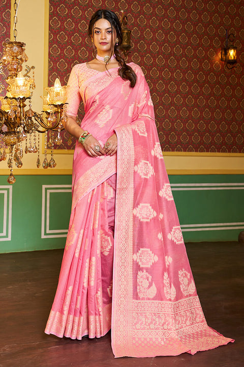 Brood Pink Linen Silk Saree With Chatoyant Blouse Piece Bvipul Main image