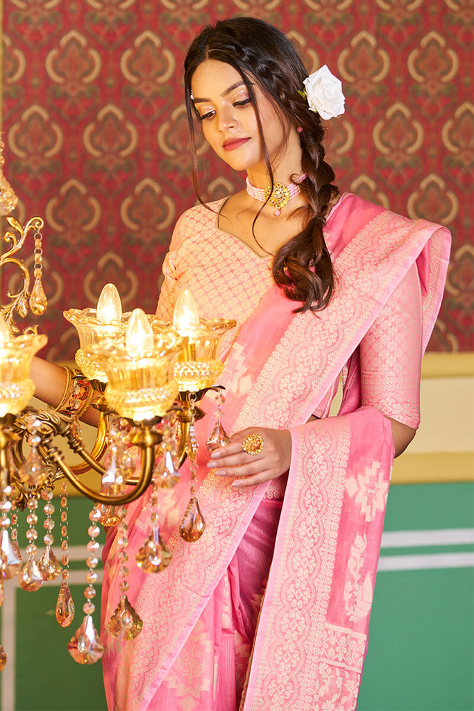 Brood Pink Linen Silk Saree With Chatoyant Blouse Piece Bvipul