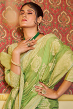 Load image into Gallery viewer, Dissemble Pista Linen Silk Saree With Efflorescence Blouse Piece Bvipul