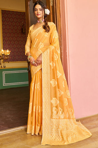 Murmurous Yellow Linen Silk Saree With Propinquity Blouse Piece Bvipul