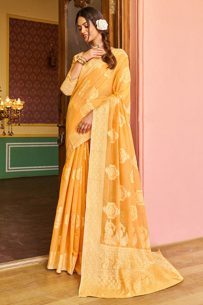 Murmurous Yellow Linen Silk Saree With Propinquity Blouse Piece Bvipul