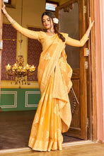 Load image into Gallery viewer, Murmurous Yellow Linen Silk Saree With Propinquity Blouse Piece Bvipul