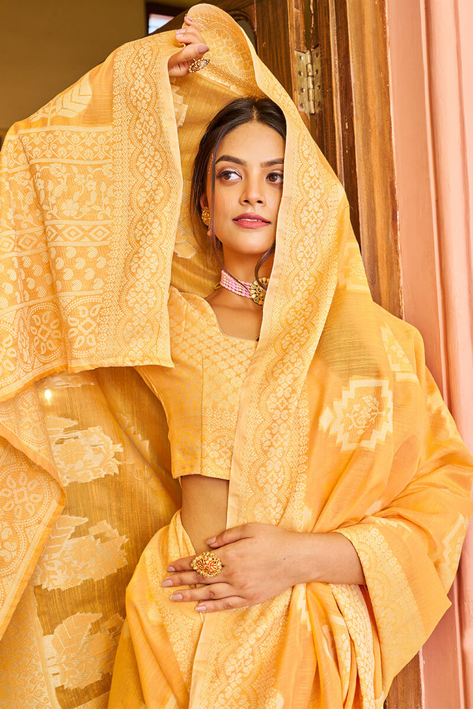 Murmurous Yellow Linen Silk Saree With Propinquity Blouse Piece Bvipul