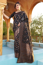 Load image into Gallery viewer, Gratifying Black Soft Banarasi Silk Saree With Felicitous Blouse Piece Bvipul