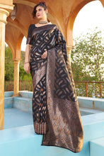 Load image into Gallery viewer, Gratifying Black Soft Banarasi Silk Saree With Felicitous Blouse Piece Bvipul