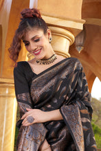 Load image into Gallery viewer, Gratifying Black Soft Banarasi Silk Saree With Felicitous Blouse Piece Bvipul