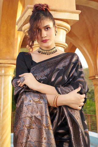 Gratifying Black Soft Banarasi Silk Saree With Felicitous Blouse Piece Bvipul