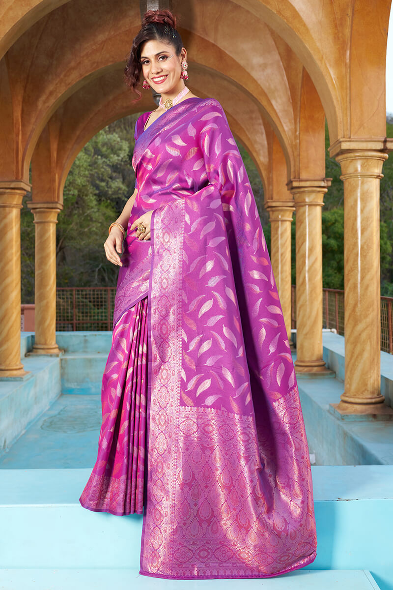 Outstanding Purple Soft Banarasi Silk Saree With Phenomenal Blouse Piece Bvipul Main image