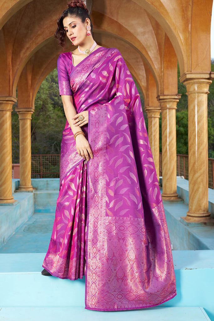 Outstanding Purple Soft Banarasi Silk Saree With Phenomenal Blouse Piece Bvipul