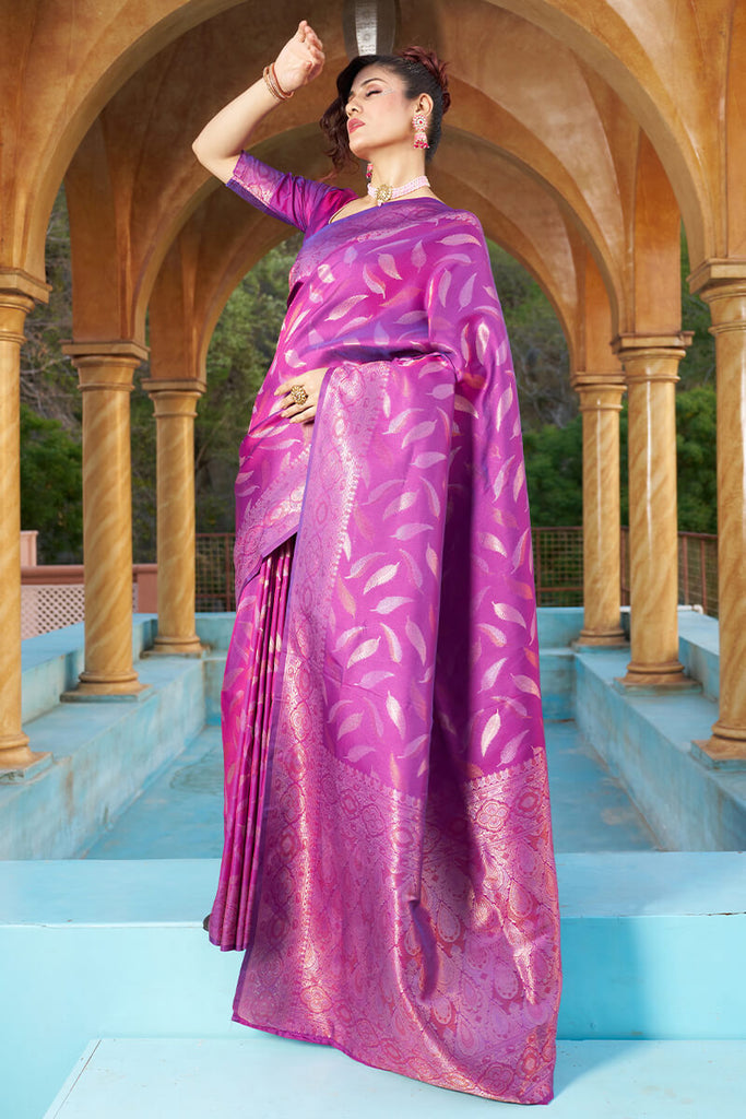 Outstanding Purple Soft Banarasi Silk Saree With Phenomenal Blouse Piece Bvipul