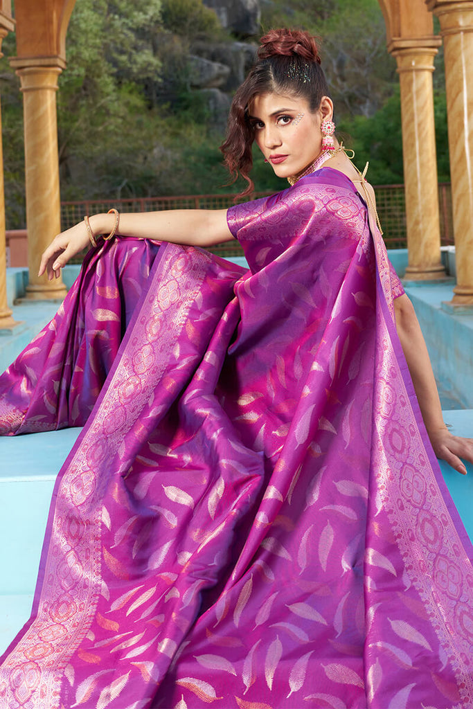 Outstanding Purple Soft Banarasi Silk Saree With Phenomenal Blouse Piece Bvipul