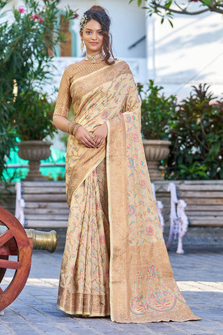 Hypnotic Beige Pashmina saree With Ideal Blouse Piece Bvipul
