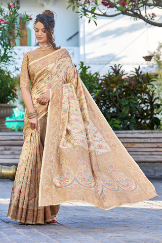 Hypnotic Beige Pashmina saree With Ideal Blouse Piece Bvipul