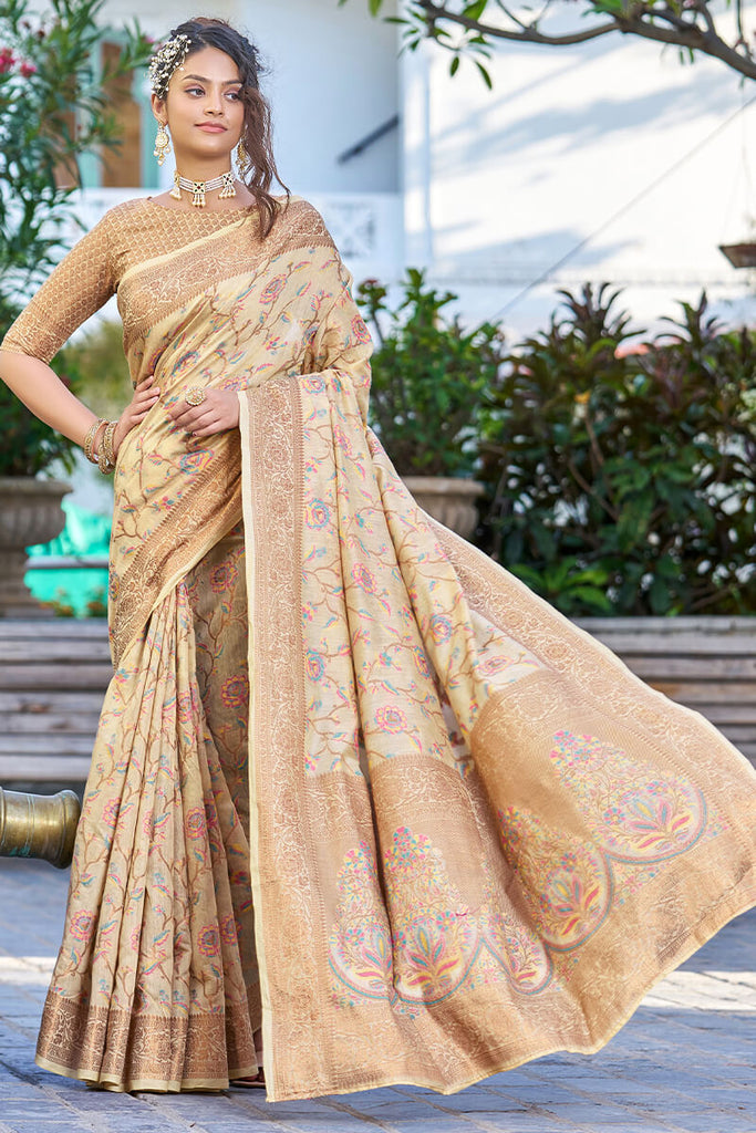 Hypnotic Beige Pashmina saree With Ideal Blouse Piece Bvipul