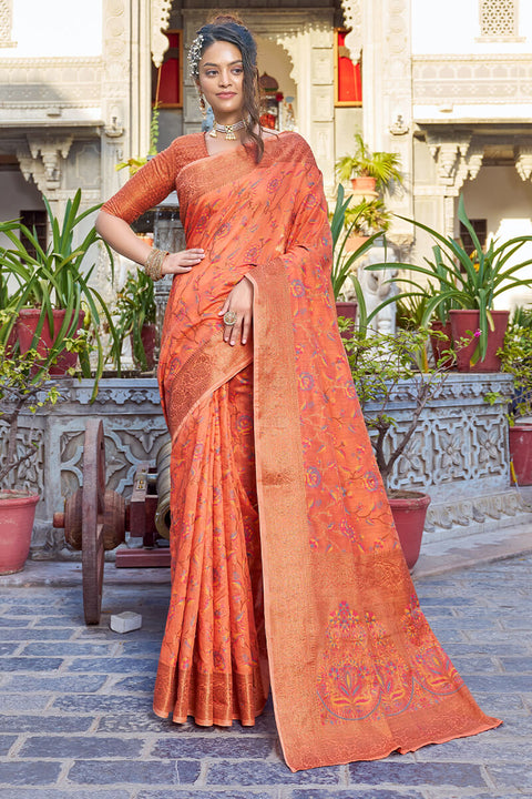 Radiant Orange Pashmina saree With Chatoyant Blouse Piece Bvipul Main image