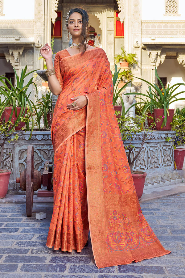 Radiant Orange Pashmina saree With Chatoyant Blouse Piece Bvipul