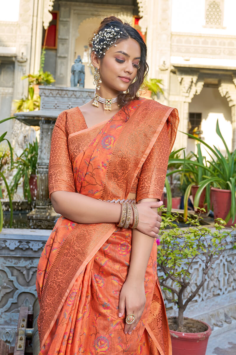 Radiant Orange Pashmina saree With Chatoyant Blouse Piece Bvipul