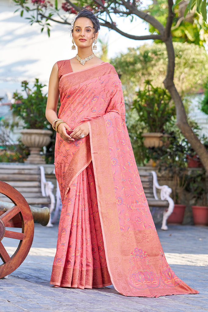 Opulent Pink Pashmina saree With Effervescent Blouse Piece Bvipul