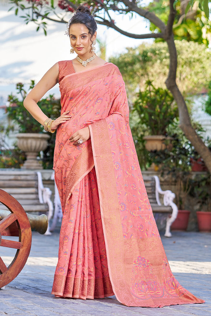 Opulent Pink Pashmina saree With Effervescent Blouse Piece Bvipul