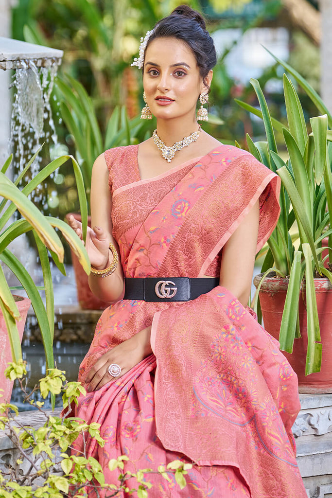 Opulent Pink Pashmina saree With Effervescent Blouse Piece Bvipul