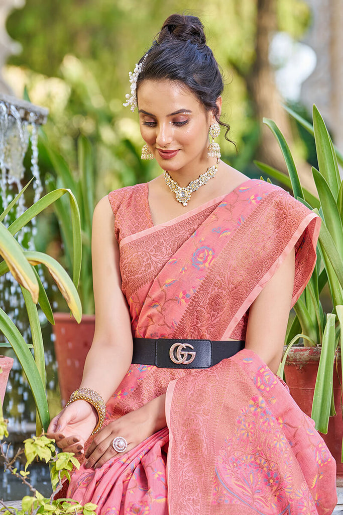 Opulent Pink Pashmina saree With Effervescent Blouse Piece Bvipul