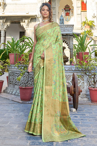 Glorious Pista Pashmina saree With Gossamer Blouse Piece Bvipul