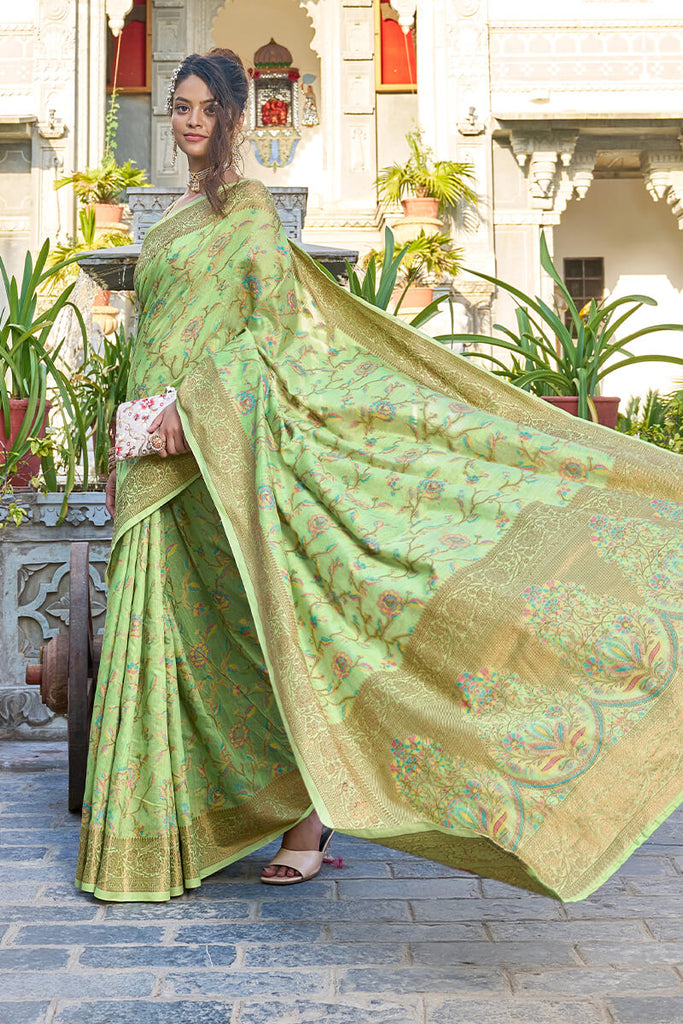 Glorious Pista Pashmina saree With Gossamer Blouse Piece Bvipul