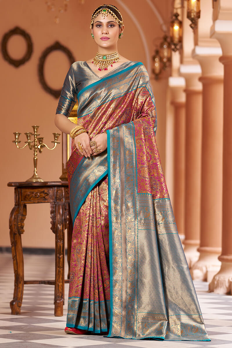 Inspiring Multicolor Kanjivaram Silk Saree With Luxuriant Blouse Piece Bvipul Main image