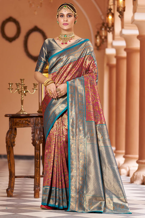 Inspiring Multicolor Kanjivaram Silk Saree With Luxuriant Blouse Piece Bvipul Main image