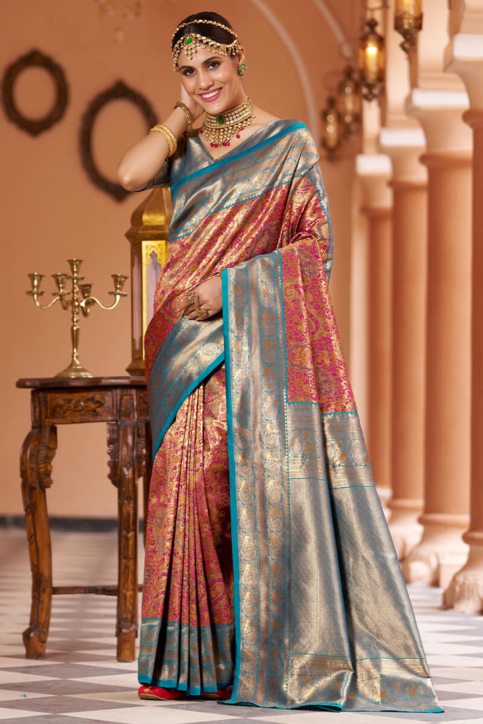 Inspiring Multicolor Kanjivaram Silk Saree With Luxuriant Blouse Piece Bvipul