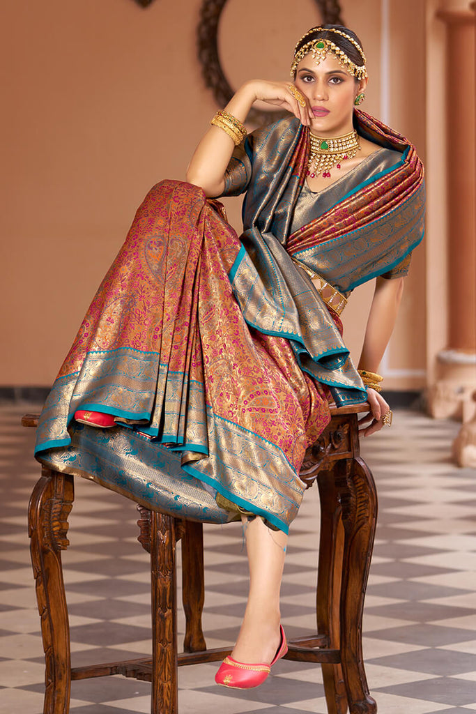 Inspiring Multicolor Kanjivaram Silk Saree With Luxuriant Blouse Piece Bvipul