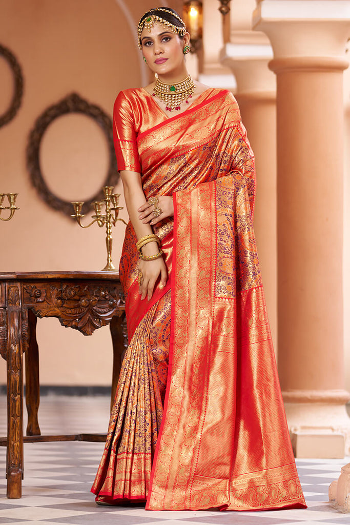 Fairytale Multicolor Kanjivaram Silk Saree With Smashing Blouse Piece Bvipul