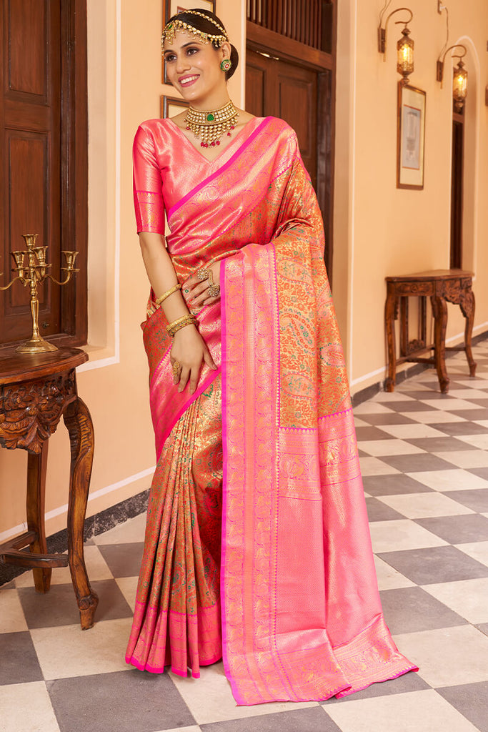 Sempiternal Multicolor Kanjivaram Silk Saree With Serendipity Blouse Piece Bvipul