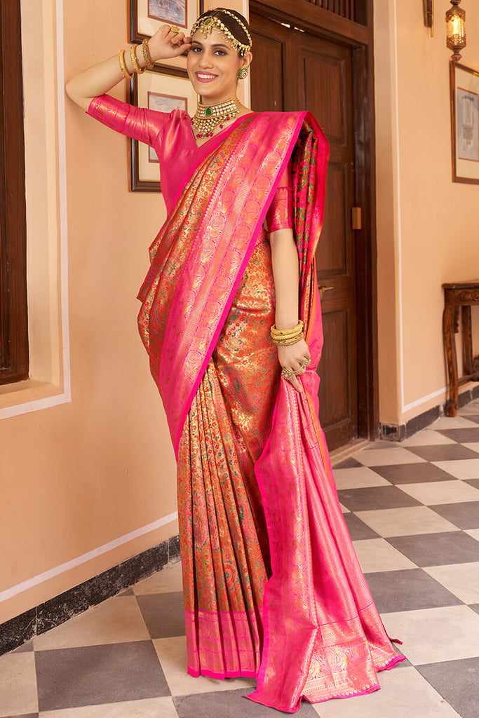 Sempiternal Multicolor Kanjivaram Silk Saree With Serendipity Blouse Piece Bvipul