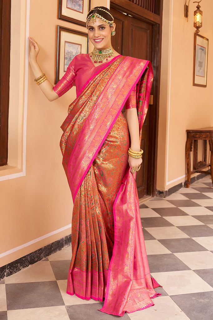 Sempiternal Multicolor Kanjivaram Silk Saree With Serendipity Blouse Piece Bvipul