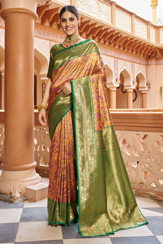Stunner Multicolor Kanjivaram Silk Saree With Propinquity Blouse Piece Bvipul