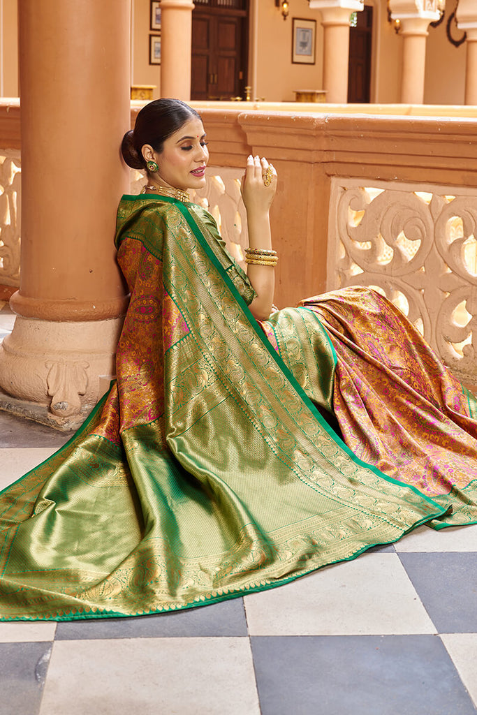 Stunner Multicolor Kanjivaram Silk Saree With Propinquity Blouse Piece Bvipul