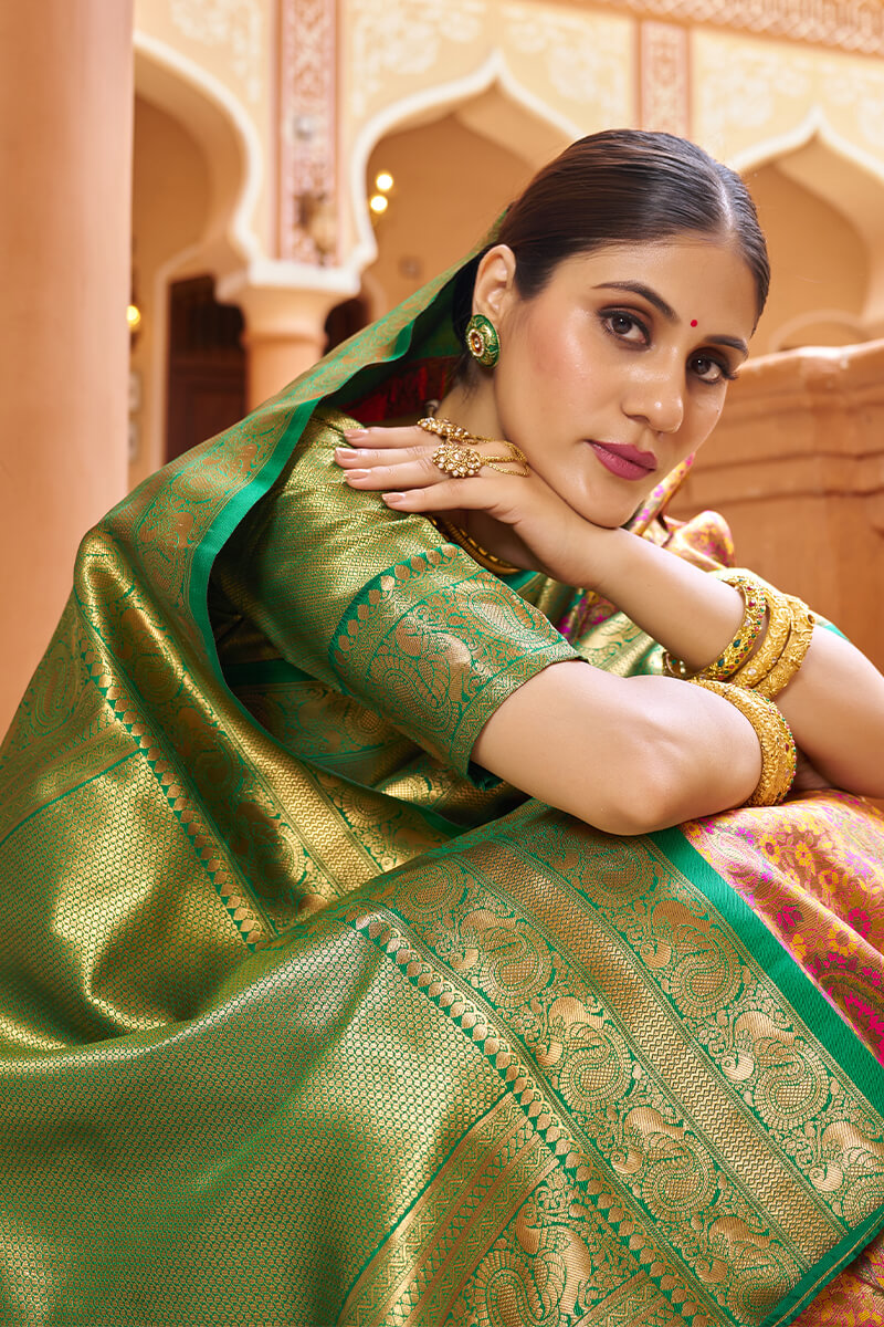 Stunner Multicolor Kanjivaram Silk Saree With Propinquity Blouse Piece Bvipul