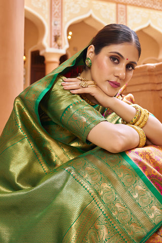 Stunner Multicolor Kanjivaram Silk Saree With Propinquity Blouse Piece Bvipul