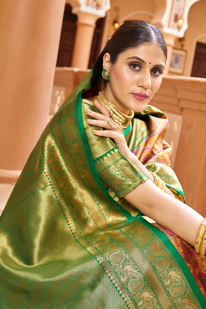 Stunner Multicolor Kanjivaram Silk Saree With Propinquity Blouse Piece Bvipul