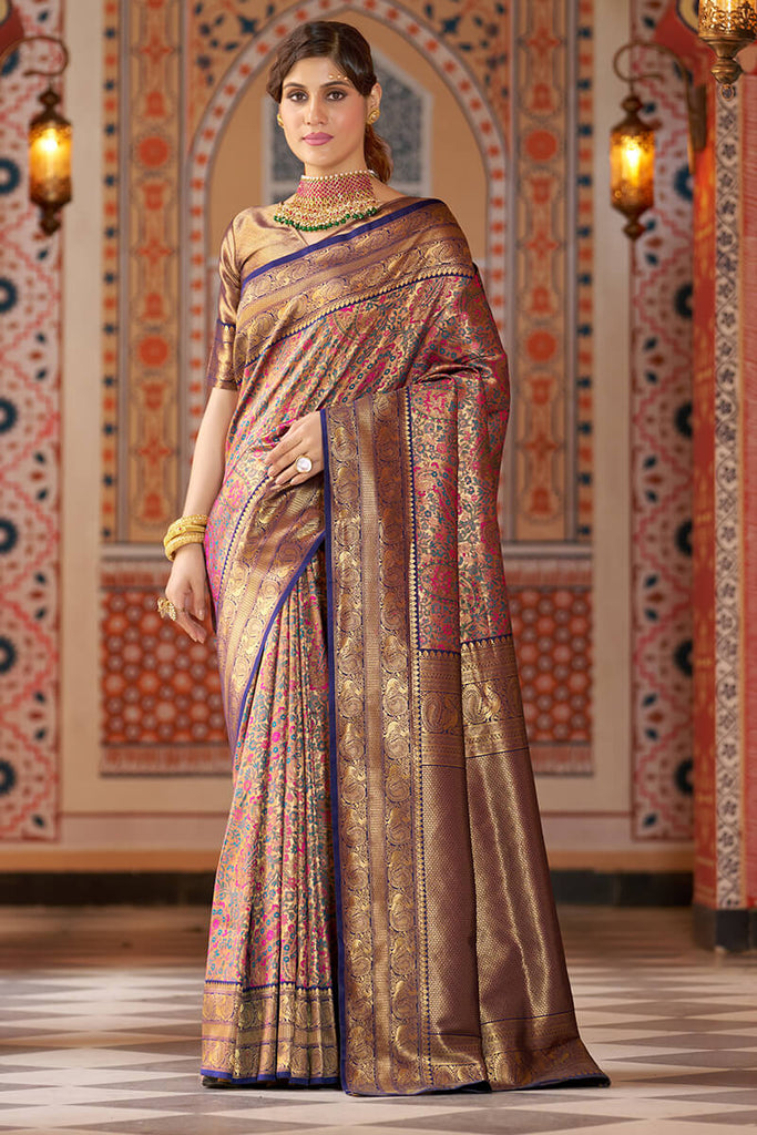 Twirling Multicolor Kanjivaram Silk Saree With Mellifluous Blouse Piece Bvipul