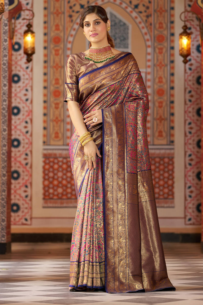 Twirling Multicolor Kanjivaram Silk Saree With Mellifluous Blouse Piece Bvipul