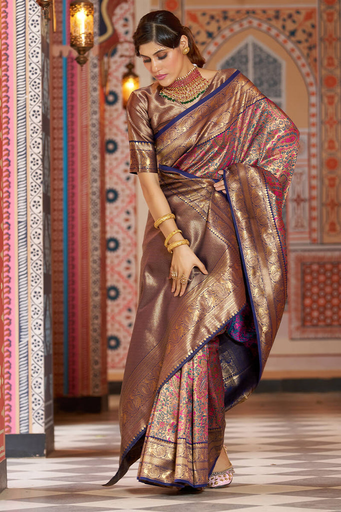 Twirling Multicolor Kanjivaram Silk Saree With Mellifluous Blouse Piece Bvipul