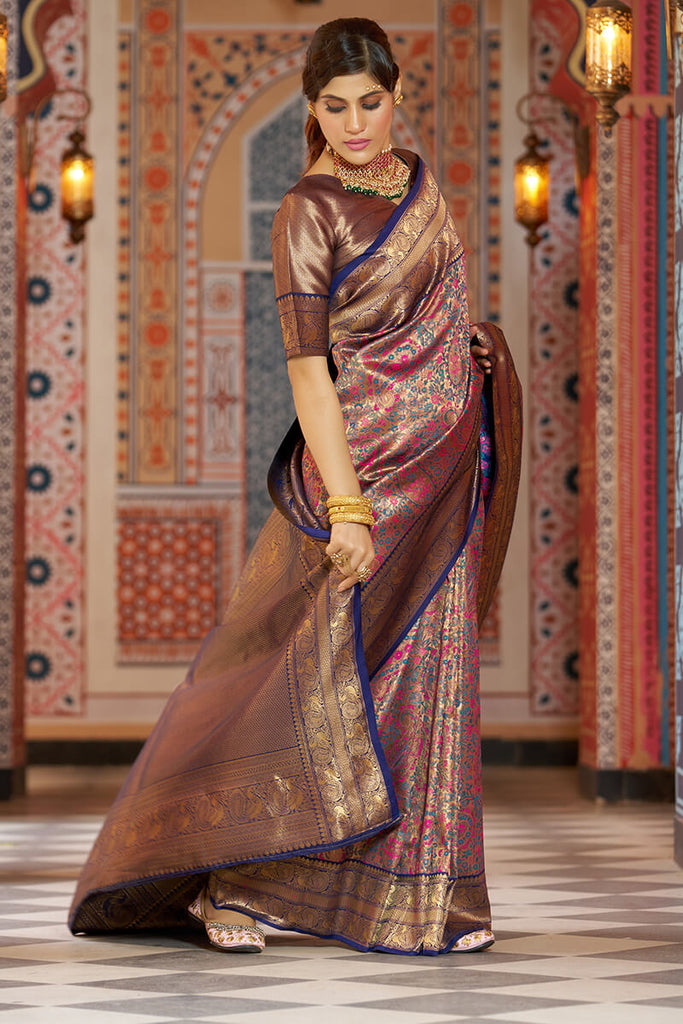 Twirling Multicolor Kanjivaram Silk Saree With Mellifluous Blouse Piece Bvipul