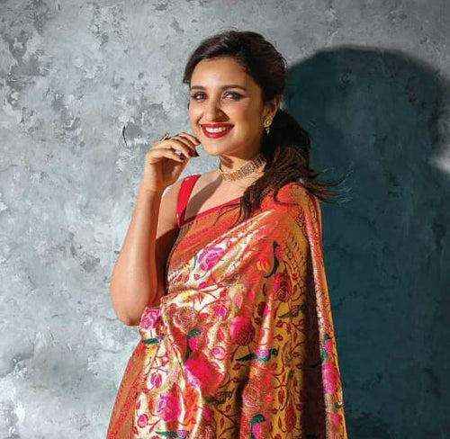 Marvellous Red Paithani Silk Saree With Profuse Blouse Piece Bvipul