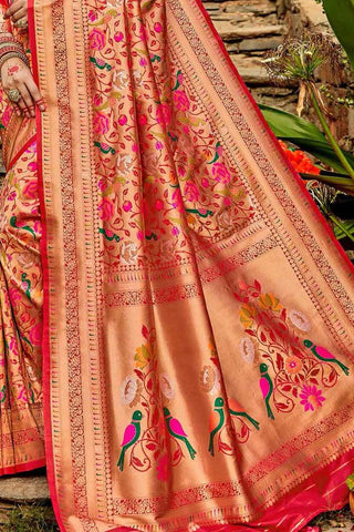 Marvellous Red Paithani Silk Saree With Profuse Blouse Piece Bvipul