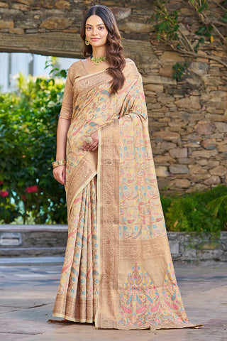 Lissome Beige Pashmina saree With Redolent Blouse Piece Bvipul